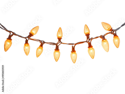 String warm amber miniature string light bulbs hanging brown wire, cozy festive glow and soft