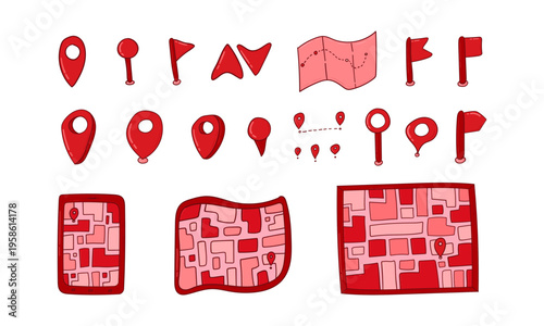 Hand drawn map location marker, map pin icon in doodle style
