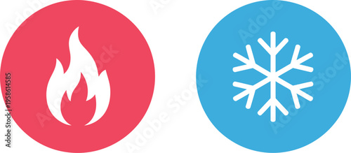 Hot and Cold Icon, solid vector illustration depicting warm and cool temperature symbols, heating and freezing indicators, fire and snowflake signs, and thermostat interface design for climate control