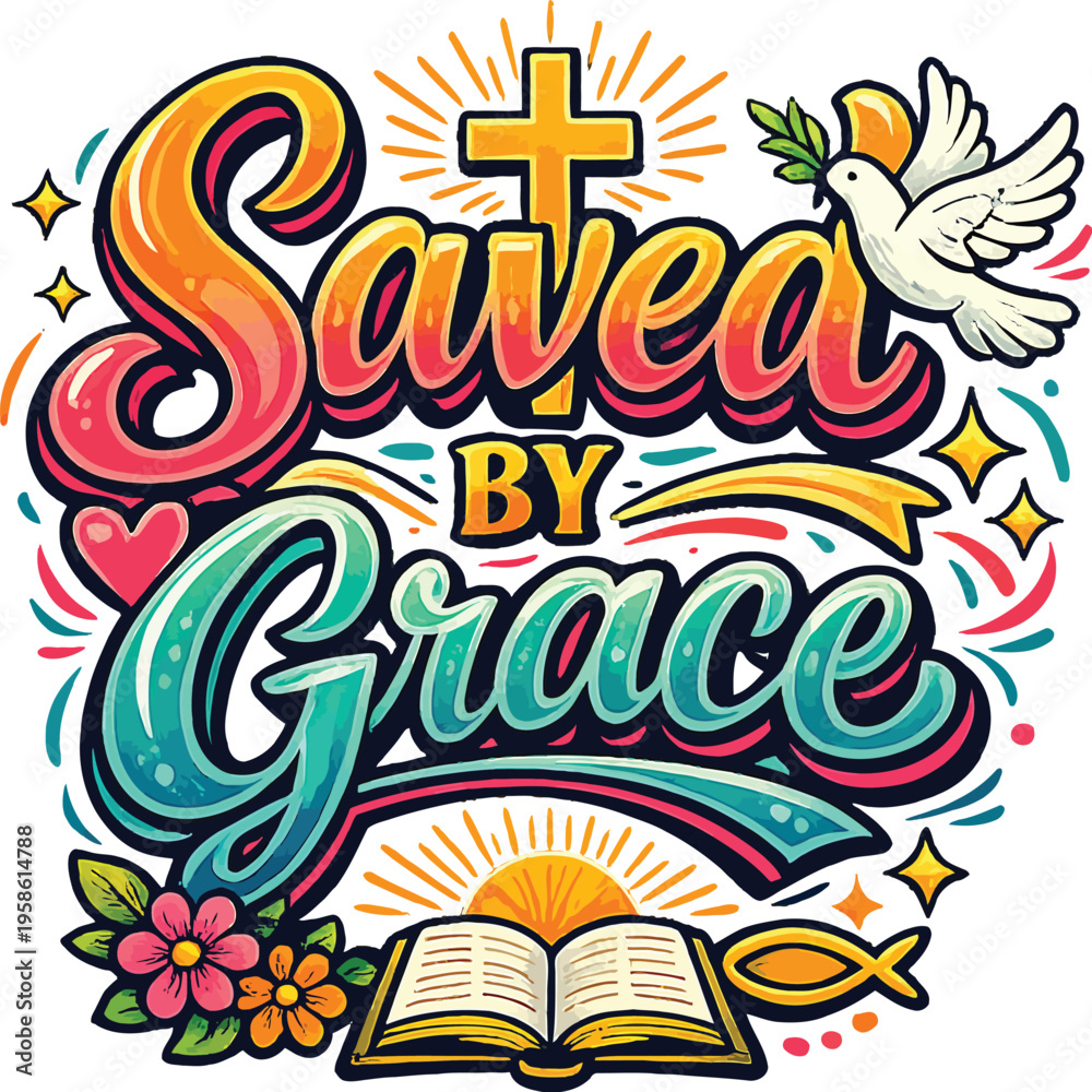 Fototapeta premium CHRISTIAN Trendy Tshirt Design SVG - Bible Verse t shirts design, Calligraphy t shirt design, Hand drawn lettering phrase, Isolated on white background, svg Files for Cutting Cricut and Silhouette