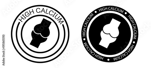 High Calcium Nutrition Icons Featuring Human Knee Joint Symbol for Bone Health and Strength,for product package