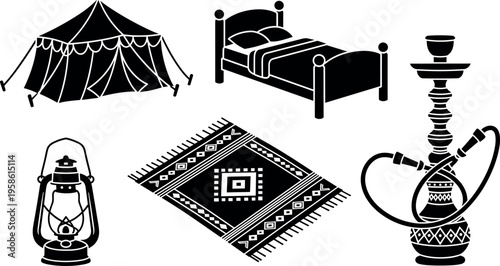 A collection of black and white illustrations for a travel brochure