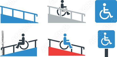 A collection of accessibility icons for handicap ramps and signs