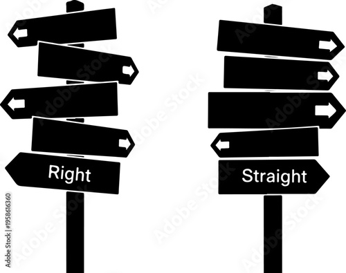 directional signs, black and white, arrow pointers, road signs, navigation icons