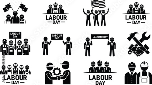 Labour day icons and symbols for workers' rights and celebration