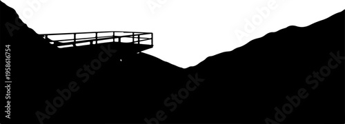 Mountain landscape silhouette, black and white scenery, vector mountain range, scenic overlook illustration