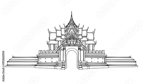 Tha Phae Gate Thailand Architectural Outline Sketch Vector Illustration