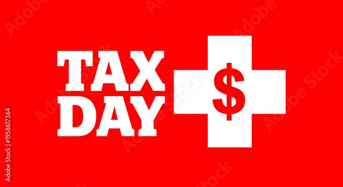 A vector graphic illustration of a tax day symbol with a dollar sign and cross