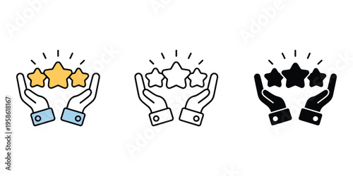 Customer Review Icons Set, Rating Feedback and User Satisfaction Symbols, Star Ratings, Comments, Testimonials, Vector Illustration for Apps, UI, Websites, and Business Design