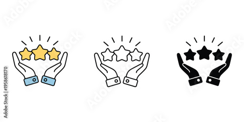 Customer Review Icons Set, Rating Feedback and User Satisfaction Symbols, Star Ratings, Comments, Testimonials, Vector Illustration for Apps, UI, Websites, and Business Design