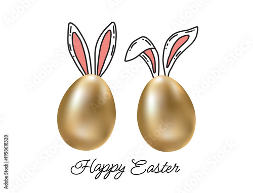 Happy Easter Golden Eggs with Bunny Ears	
