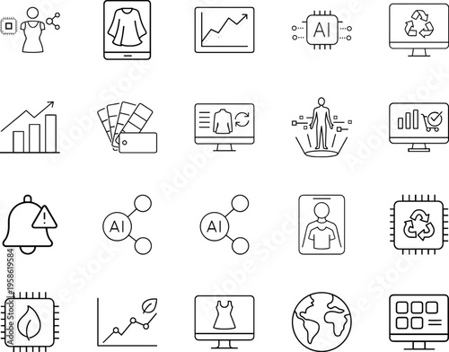 Icons representing concepts of technology and sustainability in fashion