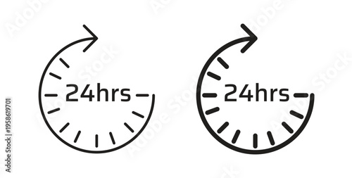 24 Hrs icon linear pictogram. Editable Stroke. Isolated Vector Illustration.