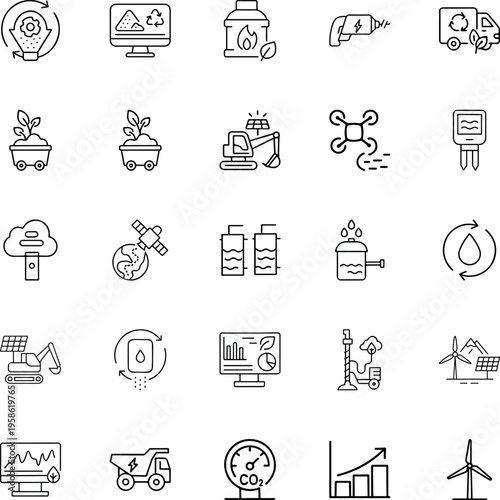 Collection of sustainable energy and eco-friendly technology icons