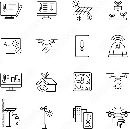Icons of technology and sustainable energy solutions