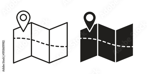 Map icon linear pictogram. Editable Stroke. Isolated Vector Illustration.