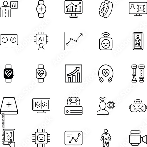 A collection of black and white icons related to technology and artificial intelligence