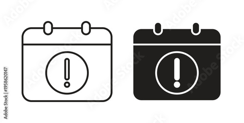Calendar exclamation icon linear pictogram. Editable Stroke. Isolated Vector Illustration.