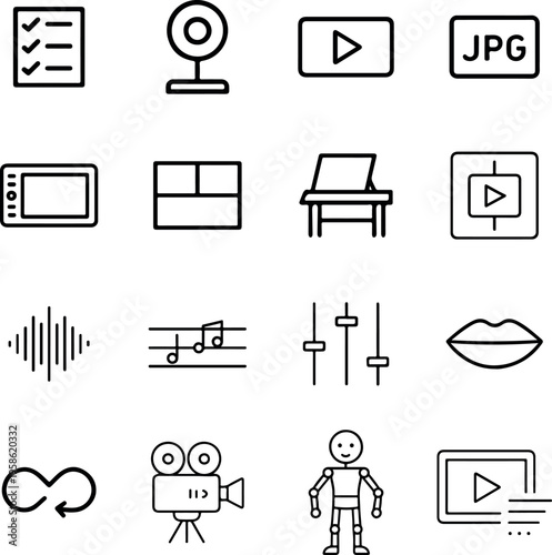 Collection of various media and technology icons