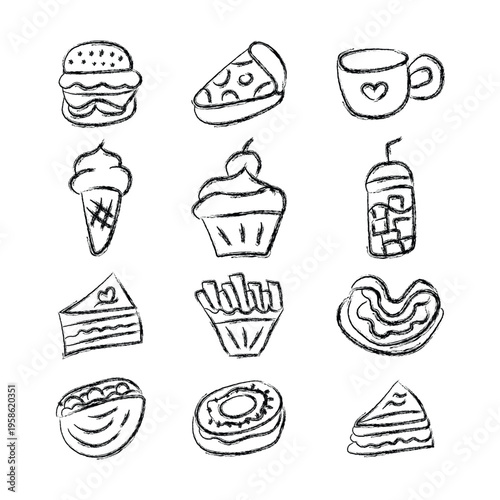 Hand Drawn Doodle Grunge Texture Style Fast Food Illustration