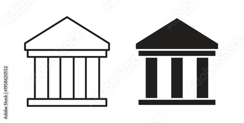Bank icon linear pictogram. Editable Stroke. Isolated Vector Illustration.