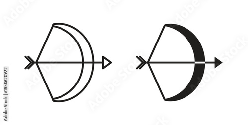 Bow arrow icon linear pictogram. Editable Stroke. Isolated Vector Illustration.