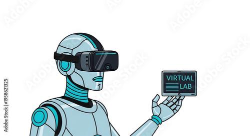 Robot using virtual reality interface for digital interaction.