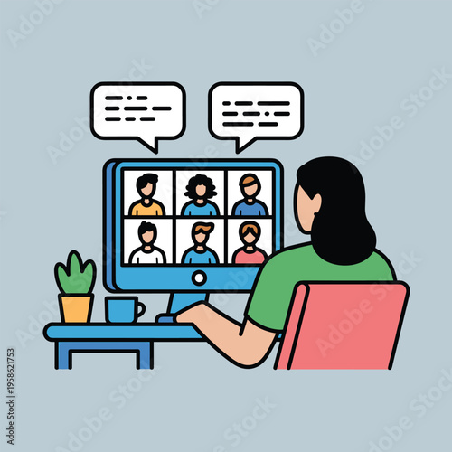 Woman in video conference with team