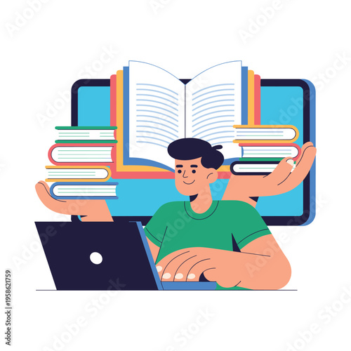 Student with laptop and books