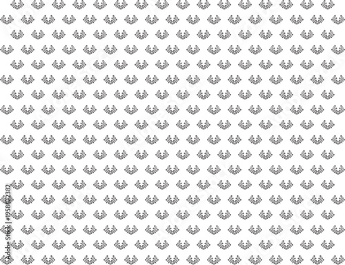 this image features a repeating pattern of small black floral designs on a white background the intricate designs are evenly spaced and appear to be a combination of leaves and flowers