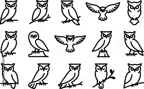 Owl Silhouette Icon Collection Set