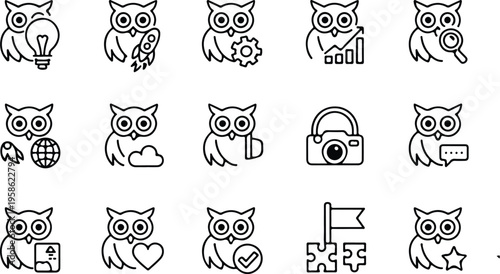 Owl Silhouette Icon Collection Set