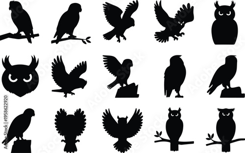 Owl Silhouette Icon Collection Set