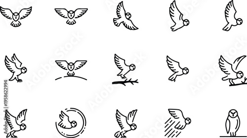 Owl Silhouette Icon Collection Set