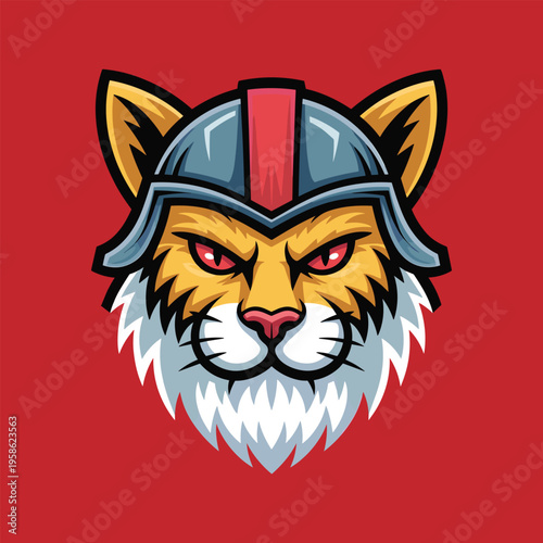 Viking cat mascot head wearing a helmet