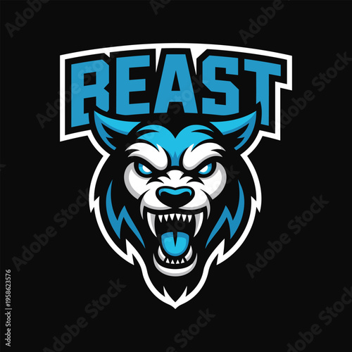 Aggressive blue wolf beast mascot logo