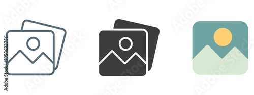 Image icon, picture symbol, photo album pictogram, photo gallery, minimal line art vector collection for gallery apps, media libraries