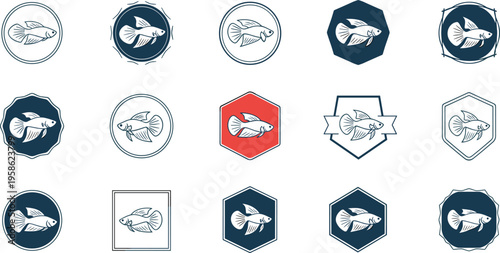 Fish Logo Badge Collection with Vintage Emblems, Labels, and Fishing Logo Icons Vector Illustration Set