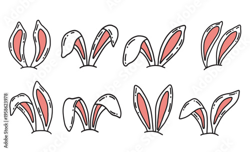 Set of Hand-Drawn Bunny Ears for Easter and Cute Animal Designs	

