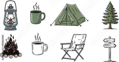 Camping and outdoor recreation icons
