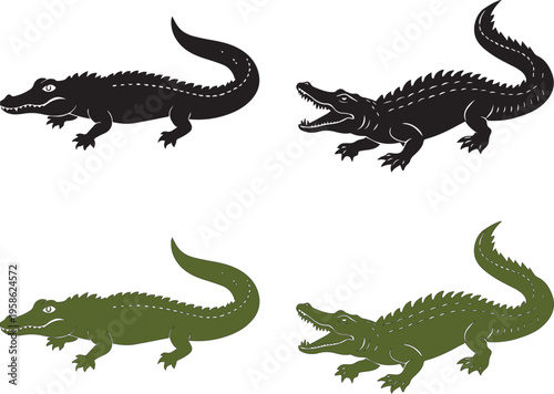 crocodile silhouettes black and coloured 