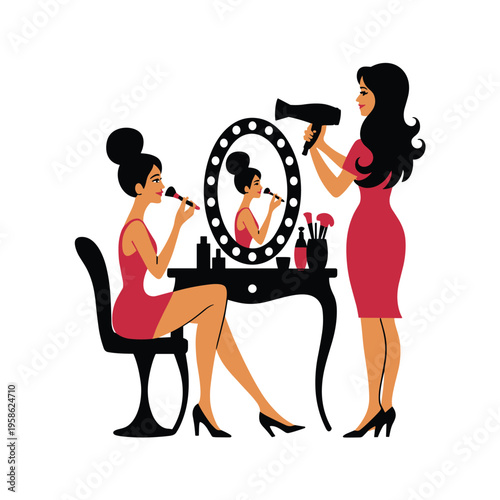 Beauty salon and makeup artist with hairdryer