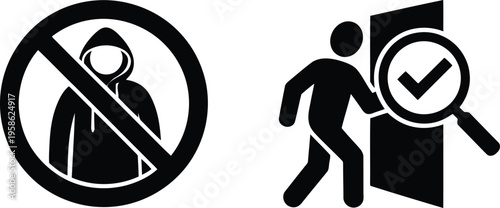 Two black silhouette icons show restricted access for unknown persons and a secure entry procedure