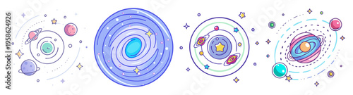 colorful spiral galaxy icons set flat design vector illustration
