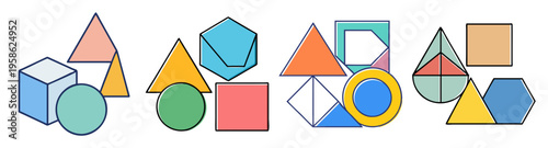colorful geometric shapes icon pack flat design vector illustration