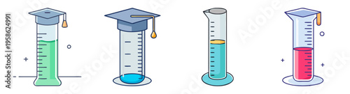 set of laboratory graduated cylinders with measurement scales flat design vector illustration
