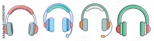 colorful wireless headphones set flat design vector illustration