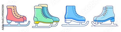 set of colorful ice skates flat design vector illustration for winter sports icons