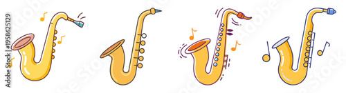 jazz saxophone music notes dancing flat design vector illustration
