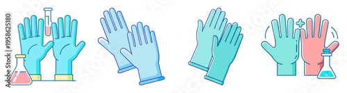 set of colorful disposable medical gloves flat design vector illustration